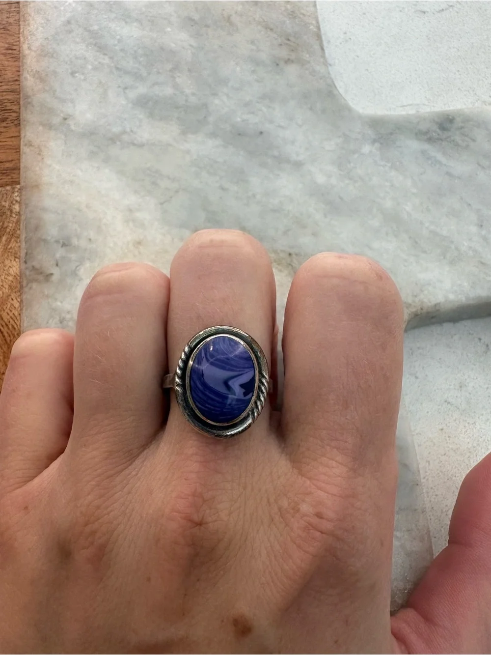Vintage Sterling Silver Ring with Purple Stone - Size 7.5
